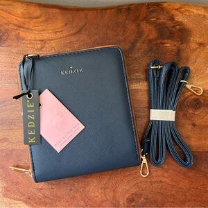 NEW Kedzie Best Little Bag crosssbody purse NAVY brown saffiano vegan leather